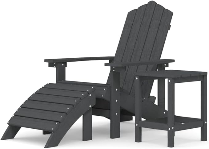Garden Adirondack Chair Set Anthracite HDPE Outdoor Furniture with Footstool and Table - Photo 3