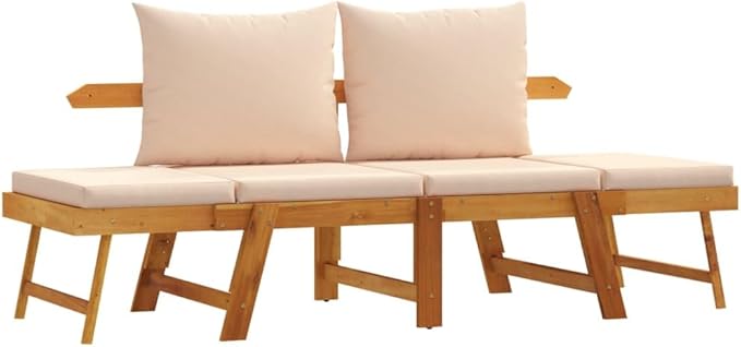 2-Seater Garden Bench with Beige Cushions, Solid Acacia Wood Outdoor Furniture - Photo 2