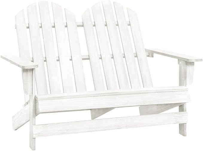 2-Seater Adirondack Chair Solid Fir Wood Outdoor Patio Furniture White 47" Wide Ergonomic Design for Backyard, Lawn - Photo 1