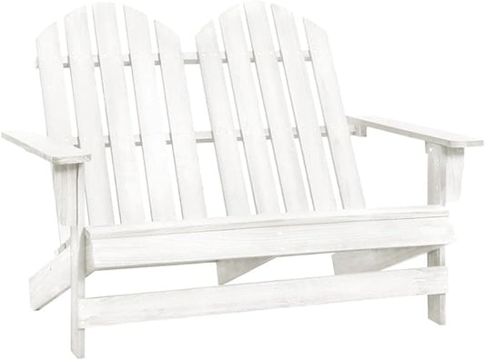 2-Seater Adirondack Chair Solid Fir Wood Outdoor Patio Furniture White 47" Wide Ergonomic Design for Backyard, Lawn, Porch