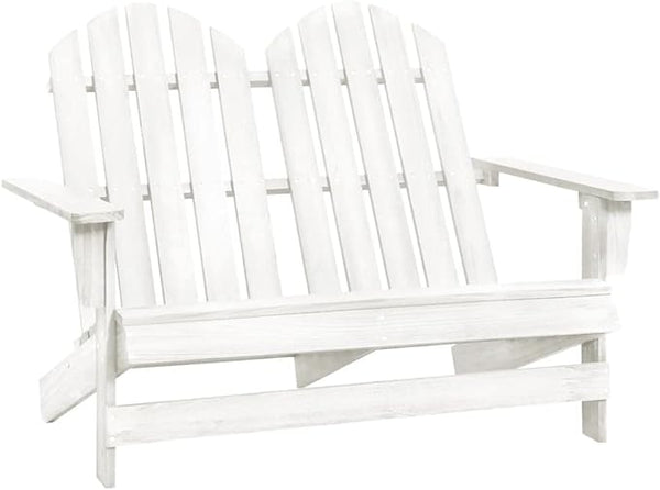2-Seater Adirondack Chair Solid Fir Wood Outdoor Patio Furniture White 47" Wide Ergonomic Design for Backyard, Lawn - Photo 1