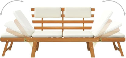 Patio Bench with Cushions, Bench with Backrest, Garden Bench, Park Bench for Patio, Garden, Yard, Lawn,2-in-1 74.8" Solid Acacia Wood