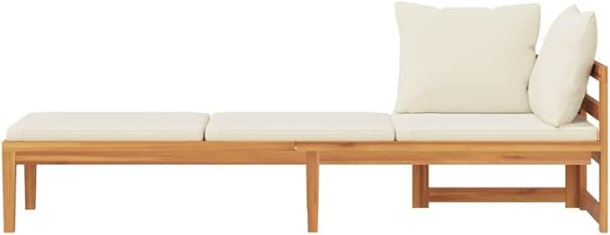 Acacia Wood Outdoor Chaise Lounge with Detachable Armrest Cream White 73" Patio Daybed Cushioned All Weather for Garden - Photo 5