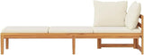Acacia Wood Outdoor Chaise Lounge with Detachable Armrest Cream White 73" Patio Daybed Cushioned All Weather for Garden - Photo 5