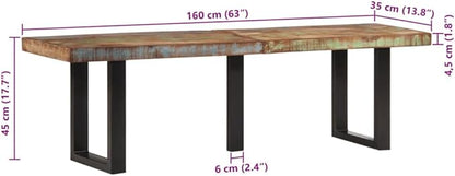 Industrial Style Solid Wood Bench with Reclaimed Wood and Steel Frame, Black Metal and Brown Finish, 63.0 Inch Long for Hallway or Living Room, Supports 661 lbs, Modern Matte