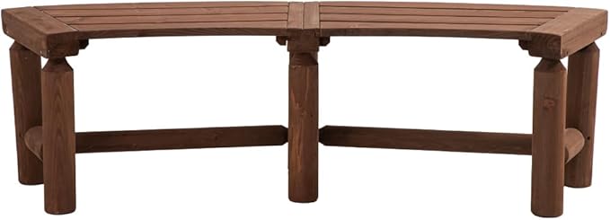 FORTUNO Outdoor Wooden Curved Backless Porch Bench Rustic Style Cedar/Fir Wood Log Fire Pit Bench for Patio Garden Deck - Photo 8