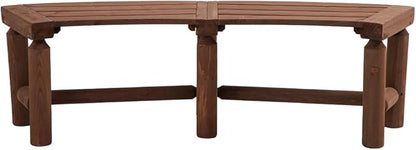 FORTUNO Outdoor Wooden Curved Backless Porch Bench Rustic Style Cedar/Fir Wood Log Fire Pit Bench for Patio Garden Deck and Backyard, 40"-54.7" W×13" D×16.5" H, Mocha
