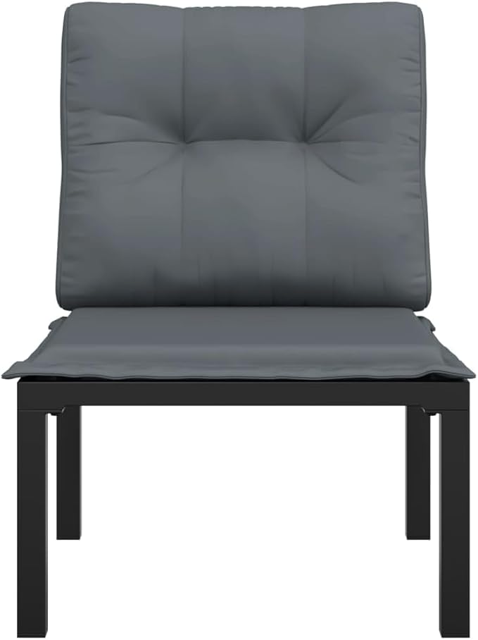 Modern Garden Chair with Black Frame and Dark Grey Cushions, 4 Pieces Outdoor Patio Seating Set - Photo 3
