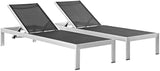 Modway Shore Outdoor Patio Chaise Aluminum Chair (Set of 2), Silver/Black, 2 Mesh Chaise - Photo 5