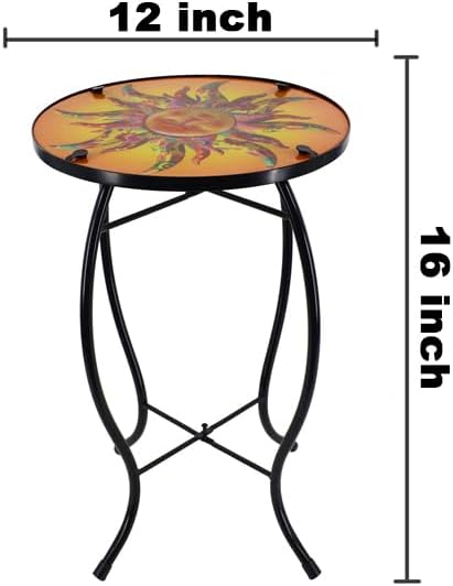 12 Inch Round The Sun Glass Side Table, Patio Small Table, Outdoor Side Table, Outdoor Bar Table - Photo 3