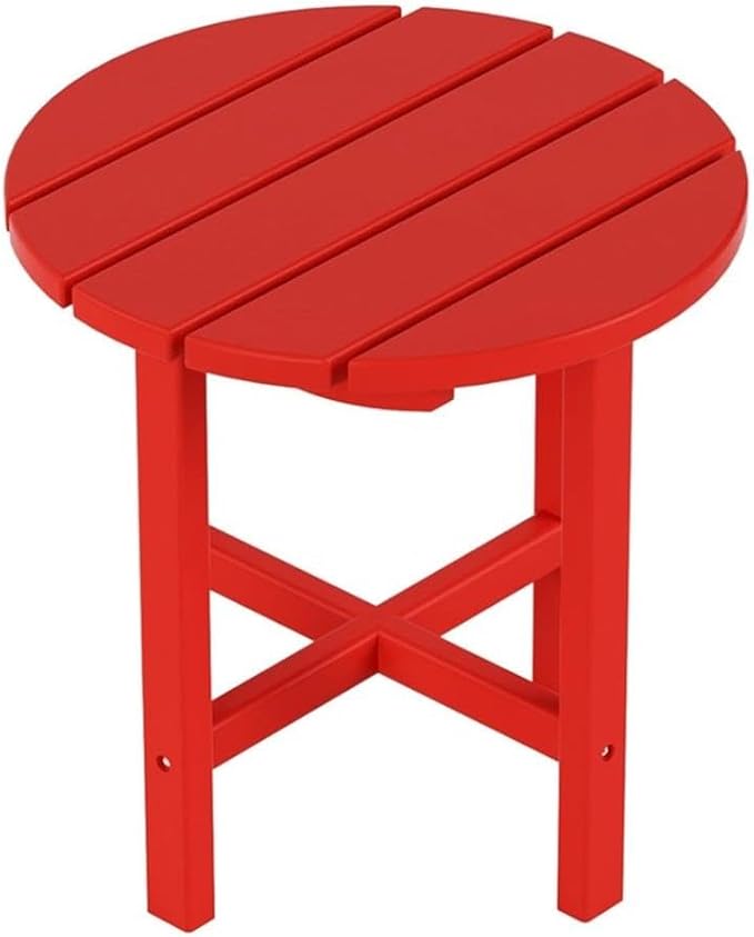 Costaelm Round Outdoor Side Tables, Adirondack Patio Tables for Outside, HDPE Patio End Table Weather Resistant, Balcony Table for Pool, Seaside, Backyard, Porch, Indoor Companion, Red