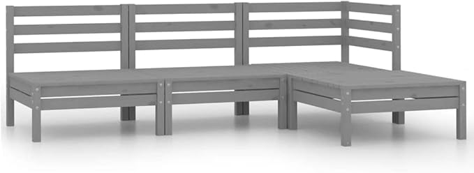 4-Piece Patio Lounge Set Solid Pinewood Gray Modular Outdoor Furniture Set with Footstool for Garden Balcony Porch
