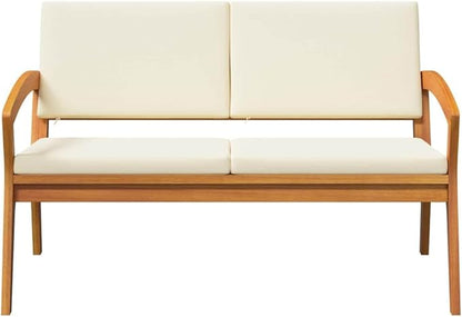 Solid Acacia Wood Garden Bench with Cushion, Natural Oil Finish, Durable Outdoor Furniture Set for Patio and Yard, Weather-Resistant Seating with Sturdy Design