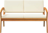 Solid Acacia Wood Garden Bench with Cushion Natural Oil Finish Durable Outdoor Furniture Set for Patio and Yard Seating - Photo 5