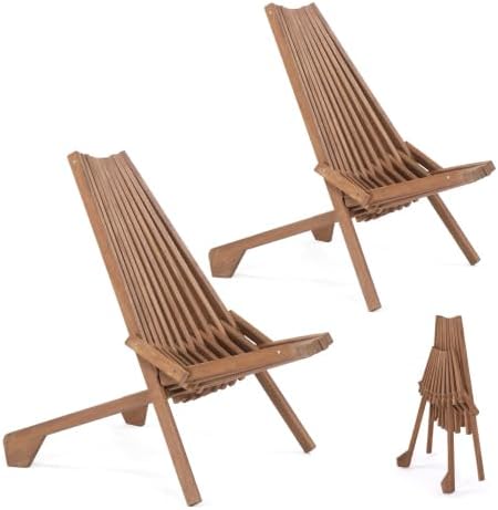Bamboo Folding Adirondack Chairs Set of 1/2/4 Wood Folding Outdoor Chairs Weather-Resistant Patio Lounge Chairs (2)