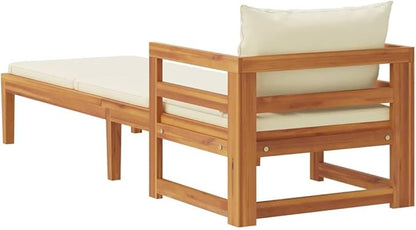 Solid Acacia Wood Patio Sun Lounger with Cushion - Durable Outdoor Sunbed for Garden, Stable Hardwood Furniture for Relaxation and Leisure Time