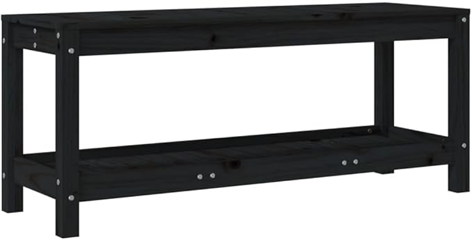 vidaXL Patio Bench in Black Pine: Solid Wood Garden Seat with Practical Shelf and Slatted Design, Great for Patios - Photo 1