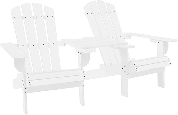 White Solid Wood Fir Adirondack Chair with Tea Table Comfortable Outdoor Patio Furniture for Garden Backyard Lawn Beach - Photo 1