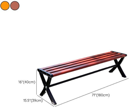 LITFAD Outdoor Bench Modern Park Bench with Corrosion Resistant Metal Frame, Yellow-Brown Wooden Seating Without Backrest, Garden Bench for Patio, Lawn, Yard, Porch - Type A, 71" L x 15.5" W x 16" H