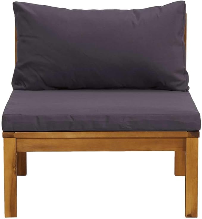 Dark Grey Solid Acacia Wood Outdoor Sectional Sofa Set with Polyester Medium Cushions - Photo 4