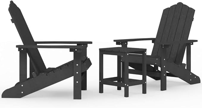 Garden Adirondack Chairs and Table Set 4-Piece Anthracite High Density Polyethylene HDPE Steel Frame for Patio Balcony - Photo 3
