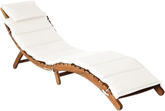 Cream Sun Lounger Outdoor Chaise Lounge, 21.65 x 72.44 x 25.20 Inches Solid Acacia Wood Folding Pool Chair - Photo 1