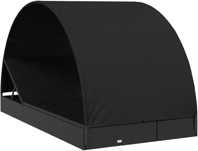 2-Person Outdoor Chaise Lounge Black Rattan Sunbed 83x44x55 in Weather-Resistant Fabric Cushions Adjustable Armrest for Patio Garden Poolside Deck