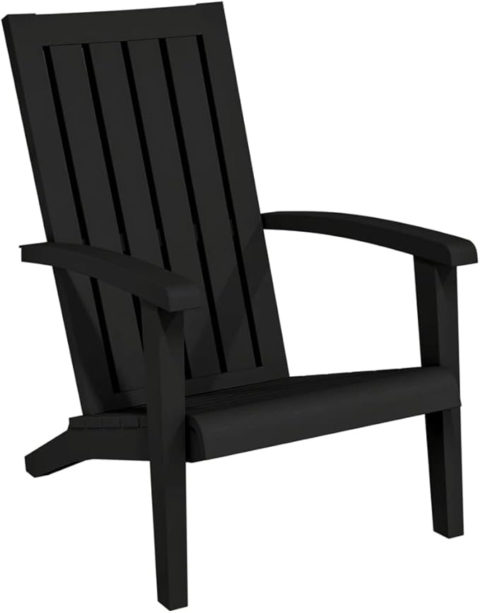 Black Adirondack Chairs 2-Pack, 33.5"x24.8"x36.6", Weather-Resistant Polypropylene, Wood-Look, Wide Armrests, Garden/Balcony/Deck