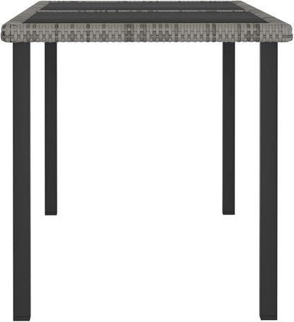 Outdoor Dining Table for Patio Garden, 55-inch Rectangular Poly Rattan Table with Tempered Glass Top, Weather-Resistant Table for 6 People, Grey