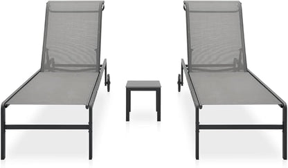 Adjustable Grey Textilene Steel Outdoor Chaise Lounge Set 28.7 x 82.1 x 15 in for Patio Poolside Garden Balcony