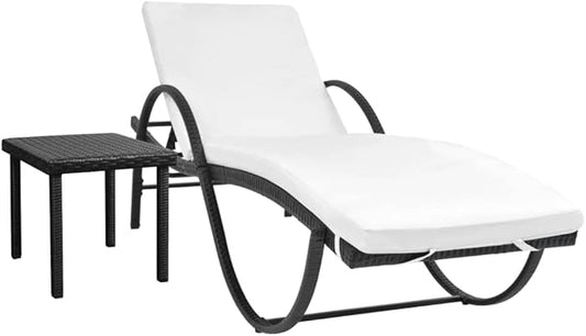 Sun Lounger Outdoor Chaise,Outdoor Lounge Chairs Set of 2,Chaise Lounge,Lounge Chairs for Outside,Pool Lounge Chairs,Outdoor Chaise Lounge,with Cushion & Table Poly Rattan Black