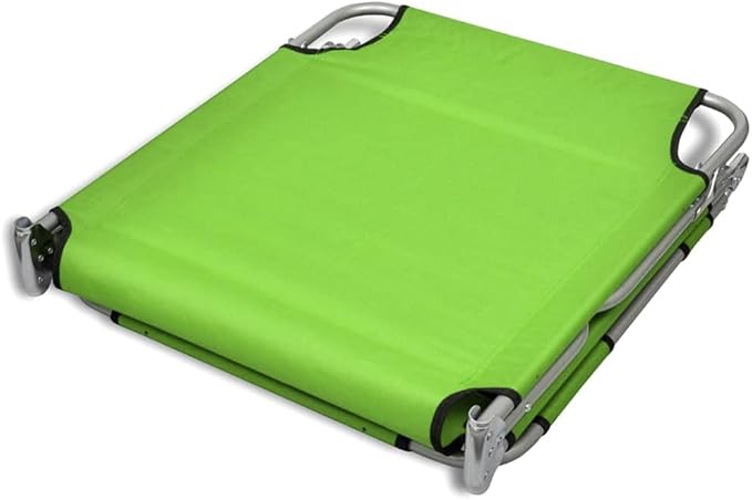 Folding Green Sun Lounger 74.4"x22.8"x10.6" Steel Chaise, Adjustable Tanning Chair w/Head Cushion, UV Fabric - Photo 7