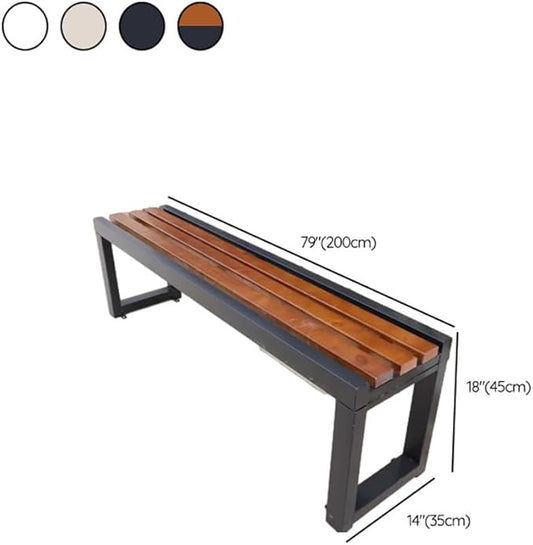 LITFAD Outdoor Bench Modern Simple Style Park Bench with Corrosion Resistant Metal Frame Multicolor Wooden Seating Garden Bench for Patio, Lawn, Yard, Porch - White, 79" L x 14" W x 18" H