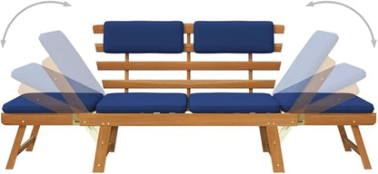 Patio Bench with Cushions,Park Wooden Bench,Garden Bench,Balcony Bench,Outdoor Furniture,Picnic Bench, for The Front Porch,Deck, Balcony or Backyard,2-in-1 74.8" Solid Acacia Wood