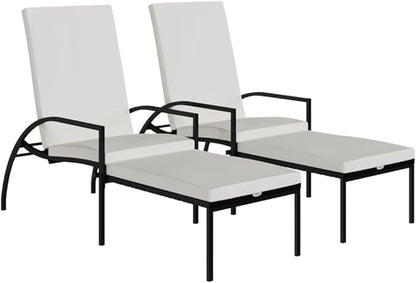 Sun Lounger Black, Cream White Pool Chair Recliner Chair Chaise Lounge for Poolside Backyard