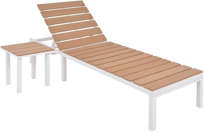 Sun Lounger Outdoor Chaise,Outdoor Lounge Chairs Set of 2,Chaise Lounge,Lounge Chairs for Outside,Pool Lounge Chairs,Outdoor Chaise Lounge,with Table Aluminum WPC and Brown