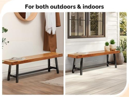 Bonnlo Wooden Outdoor Bench, All-Weather Durable, for Yard Garden, Lawn, Backyard and Porch, Rustic, with Metal Legs, 63''