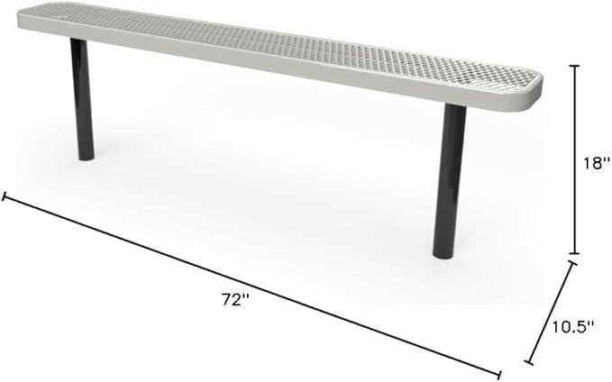 COATEDOUTDOORFURNITURE Coated Outdoor Furniture Heavy-Duty Outdoor Bench Thermoplastic Coated, Expanded Metal, Commercial-Grade Seating, Made in America (Inground Without Back, 6 Ft, Grey)