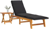Sun Lounger Black and Brown PE Rattan, Solid Acacia Wood - Photo 3