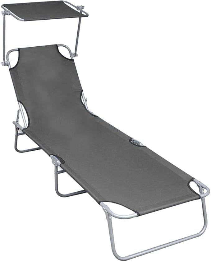 Gray Folding Sunlounger, 74.2" Aluminum Chaise w/Adjustable Backrest, UV Resilient Poolside Recliner, 22.6" Wide Lightweight Reclining Outdoor Chair for Patio, Garden, Beach Use
