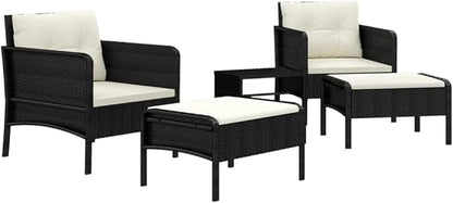 vidaXL Poly Rattan Patio Lounge Set - Five-Piece Garden Furniture Set with Soft Cushions and Sturdy Tabletop - Black and White