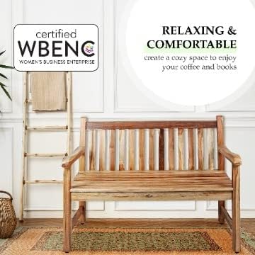 EcoDecors Hampstead 51 inch Heath Outdoor Bench Teak Wood Garden Bench for Patio with Armrests and Backrest for Indoor - Photo 5