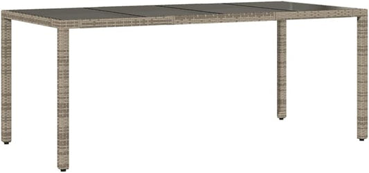 vidaXL Patio Table - Outdoor Garden Furniture Gray Poly Rattan - Glass top Modern Deck Table - 74.8" x 35.4" x 29.5" Durable Weather- Dining Table