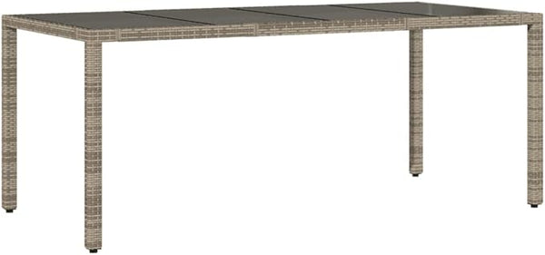 vidaXL Patio Table - Outdoor Garden Furniture Gray Poly Rattan - Glass top Modern Deck Table - 74.8" x 35.4" x 29.5" - Photo 1