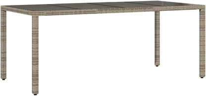 vidaXL Patio Table - Outdoor Garden Furniture Gray Poly Rattan - Glass top Modern Deck Table - 74.8" x 35.4" x 29.5" Durable Weather- Dining Table