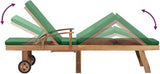 Outdoor Sun Lounger with Green Cushion, Adjustable Teak Wood Chaise Lounge for Patio Garden Poolside - Photo 5