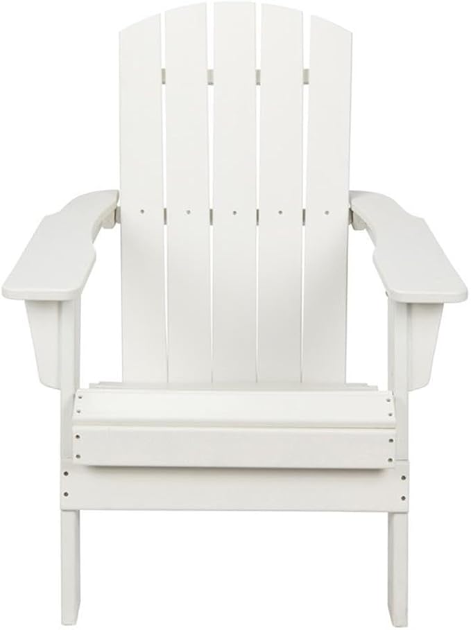 Pemberly Row All-Weather Resin Folding Adirondack Chair, 37" H x 29" W x 32" D, White Finish, Scratch and UV Resistant, Durable Patio or Porch Seating for Outdoor or Indoor Use