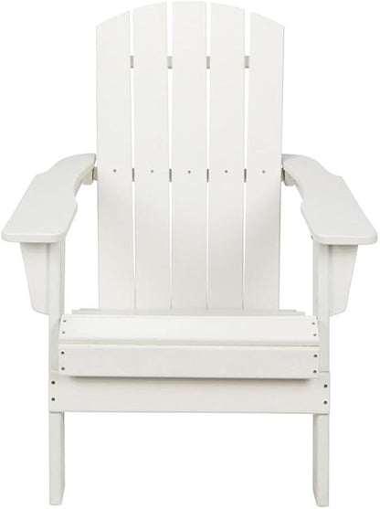 Pemberly Row All-Weather Resin Folding Adirondack Chair, 37" H x 29" W x 32" D, White Finish, Scratch and UV Resistant, Durable Patio or Porch Seating for Outdoor or Indoor Use