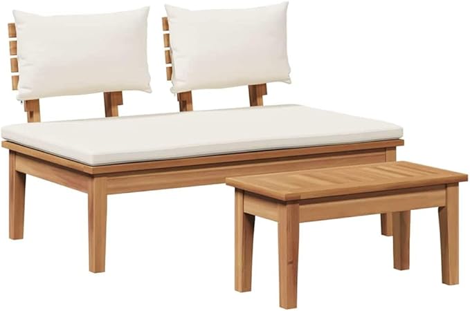 Garden Bench 2 pcs Brown Solid Teak Wood Set for Patio Terrace Modern Rustic Farmhouse Outdoor Furniture with Post Leg Design