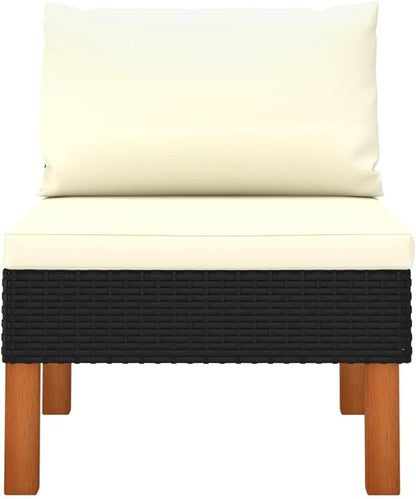 2-Piece Outdoor Sofa, 25.4x28.3x26.4 in, Black PE Rattan, Adjustable Armrest, All-Weather Cushions, Patio Balcony Garden